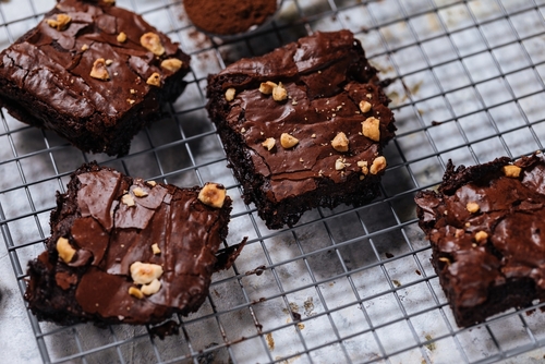 Chocolate,Brownies,With,Hazelnut,Crumbs,On,Top,,On,A,Tray