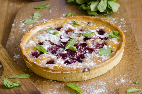 Sour,Cherry,And,Almond,Frangipane,In,Pastry,Decorated,With,Flaked