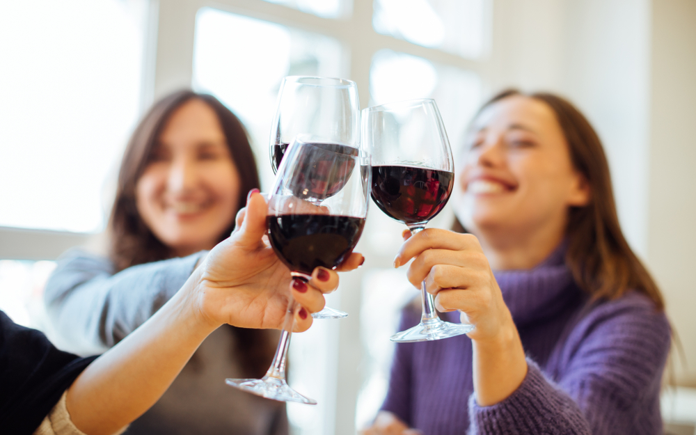 Group,Of,Girls,(women),Drinking,Red,Wine,,Celebrating,And,Having