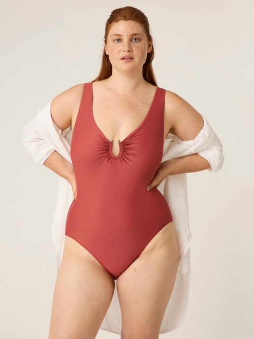 Menstruacni plavky Modibodi High V Neck One Piece Saraha Red3